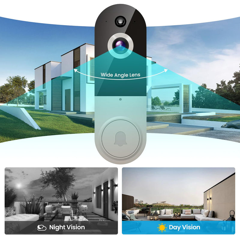 1080p Wireless Video Doorbell Camera with Chime, AI Human Detection, 2-Way Talk, Live View, Night Vision, Cloud Storage, 2.4G WiFi Only, Battery Powered, Indoor Outdoor Surveillance (Linen) Linen