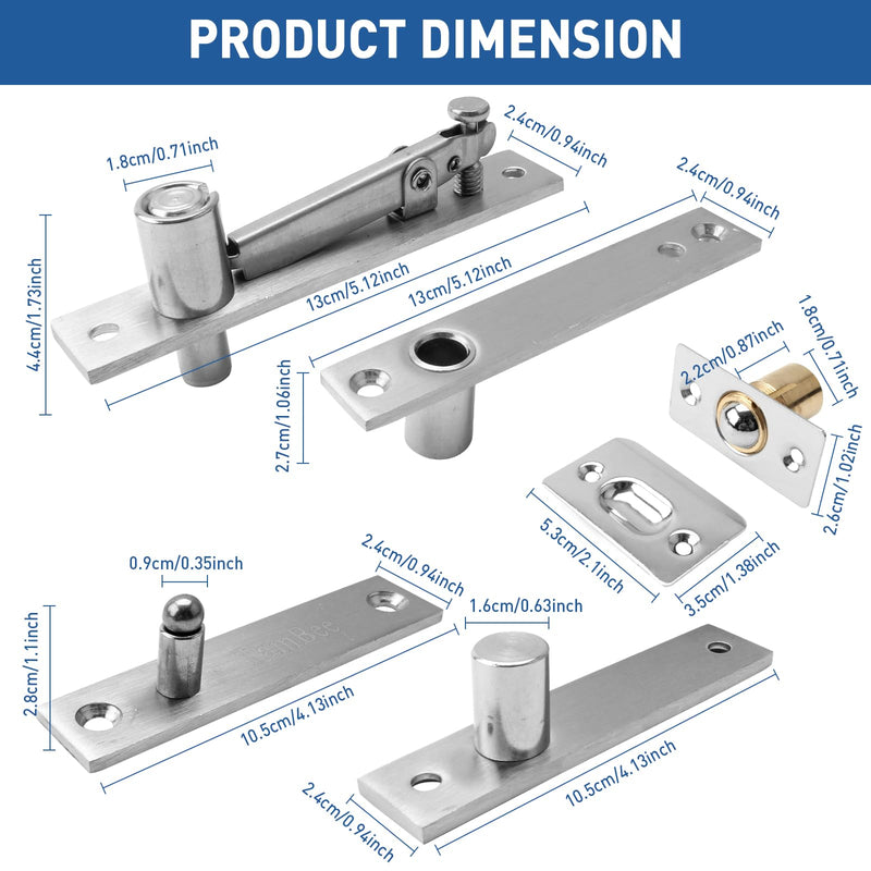 TamBee Pivot Door Hinge Hidden Door Hinges for Secret Door 304 Stainless Steel Hidden Bookcase Hinges with Door Ball Catch 170 lbs Load with Ball Catch