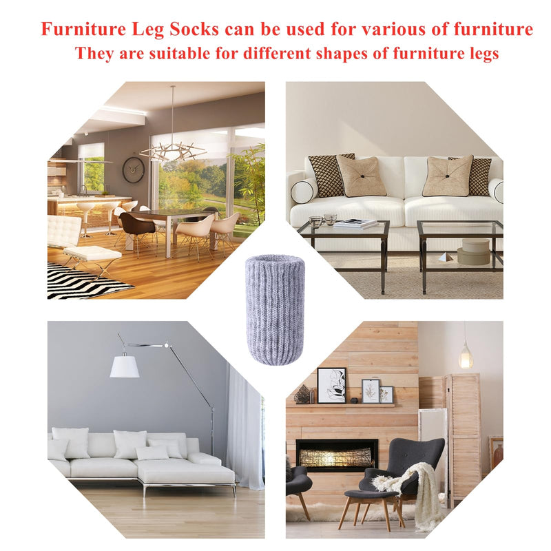40 PCs Gray Furniture Leg Socks - High Elastic Knitted Chair Leg Floor Protectors, Thickening Chair Leg Covers Set, Move Easily and Reduce Noise 40pcs Grey