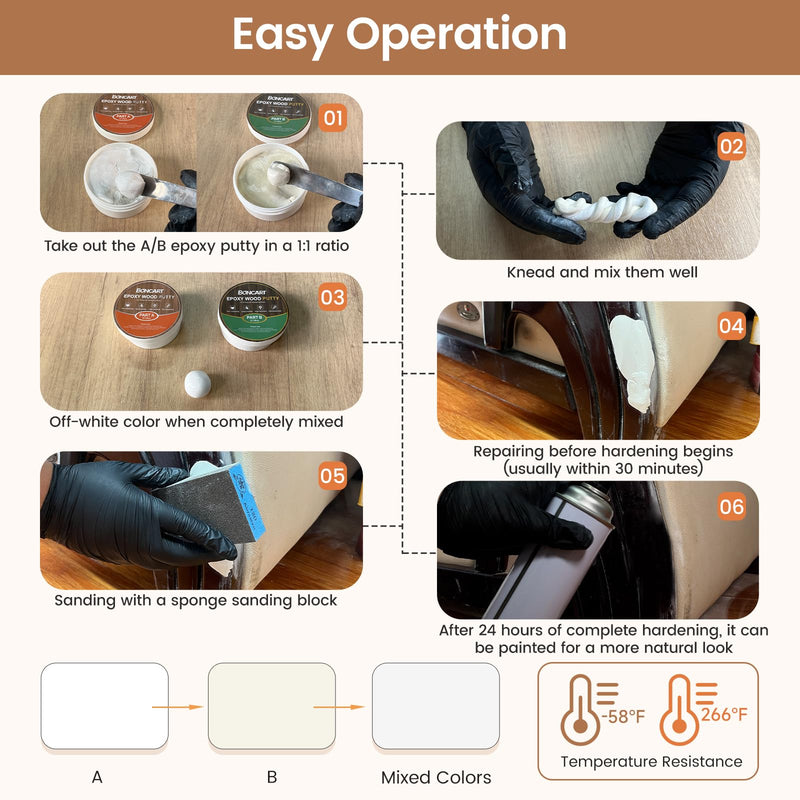 Epoxy Wood Putty, High Strength Wood Filler Putty, Stainable 2-Part Epoxy Putty Filler, 21.16 oz Structural Wood Epoxy Filler Kit, Wooden Furniture Repair Kit for Damaged Wood (White) White