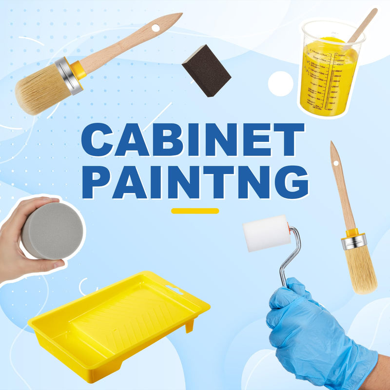 LemonRoad 20 Pieces Paint Brush and Roller Set, Cabinet Furniture Painting Supplies, Sponge, Tray Liner, Nitrile Gloves, Polish Sponge Block, Mixing Sticks and Cups, Tools to Finish All in One Paint