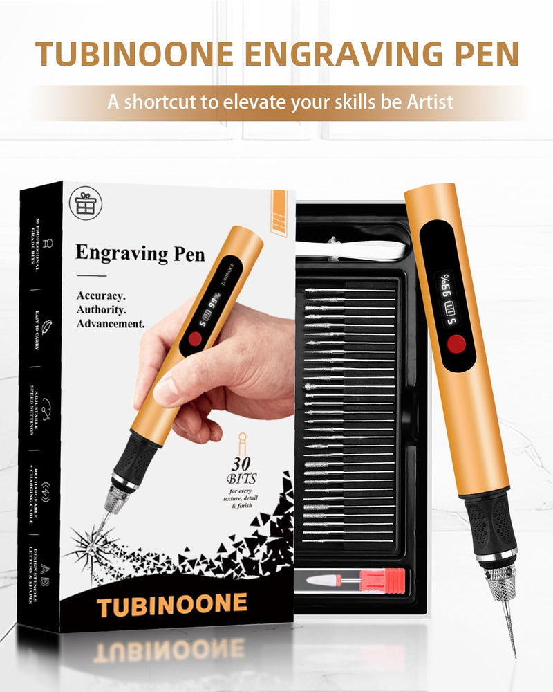 Updated Engraving Pen Ultimate Cordless Portable Tool for Artists & DIYers - Engrave 60+ Surfaces - Beginner Friendly - Rechargeable - Free 30 Bits & Mastery Guide (Gold) Gold