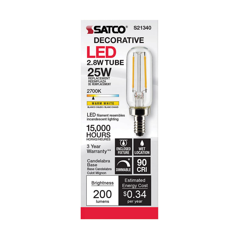 Satco S21340/06 2.8-Watt LED E12 Light Bulbs, 2700K, 15000 Hour Rating, Dimmable, 6 Pack