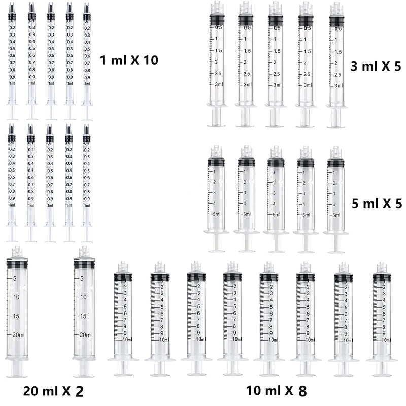 30 Pack 1ml, 3ml, 5ml, 10ml, 20ml Glue Dispenser with14ga,16ga, 18ga, 20ga, 22ga, 25ga Glue Dispenser head and Caps for Measuring and Refilling, Glue Applicator or Oil
