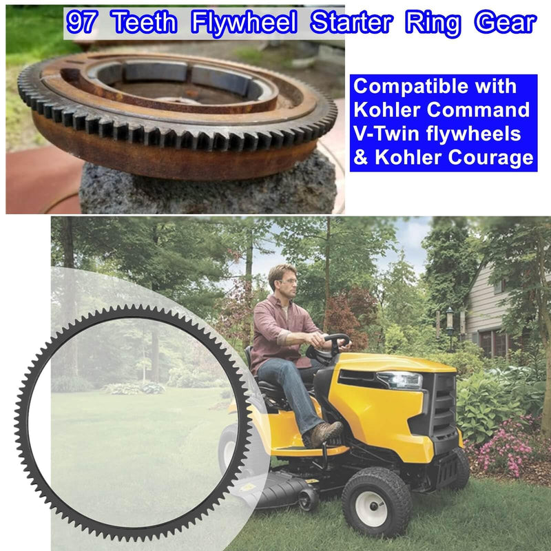 97 Teeth Flywheel Starter Ring Gear, Compatible with Kohler Command V-Twin flywheels & Kohler Courage，Replacement Ring Gear,Automotive Flywheel Ring Gear 97 Teeth