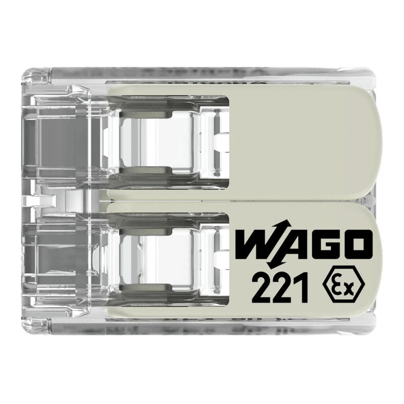 221-682 | WAGO 221 Series Lever-Nuts® for Hazardous Locations | 2-Conductor Splicing Connector | 20 – 10 AWG | Transparent housing, White Operating levers | [Box of 50 Pieces] Box