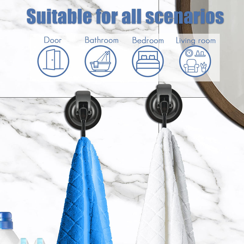 Heavy Duty Vacuum Wreath Cup Hook, Easy to Install and Remove, No Hole Punched,Black- Plated Plished Super Suction for Kitchen，Bathroom and Restroom,2Pack Black, 2Pack