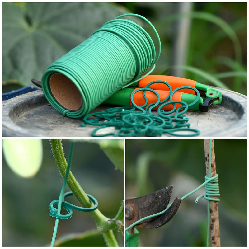 118 Feet Soft Plant Tie Green Twist Garden Ties with 20PCS Garden Plant Clips for Plants Gardening Home Office Organization TPR Garden Ties Supplies with 2mm Diameter 118feet