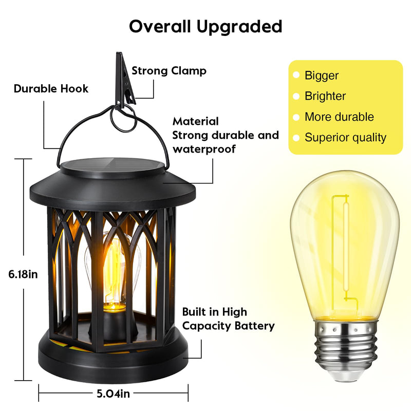Hanging Solar Lanterns Outdoor Waterproof - 2 Pack Solar Lantern Decorative, Hanging Solar Lights for Outside, Outdoor Solar Powered Lantern with Handle & Clip for Patio Yard Decor