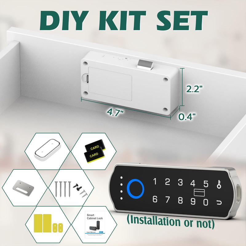 Smart Cabinet Lock, RFID Fingerprint Drawer Lock with Keypad Bluetooth APP, Biometric Electronic Digital Baby Proofing Cabinet Drawer Locks for Kitchen Cupboard Furniture Silver Horizontal