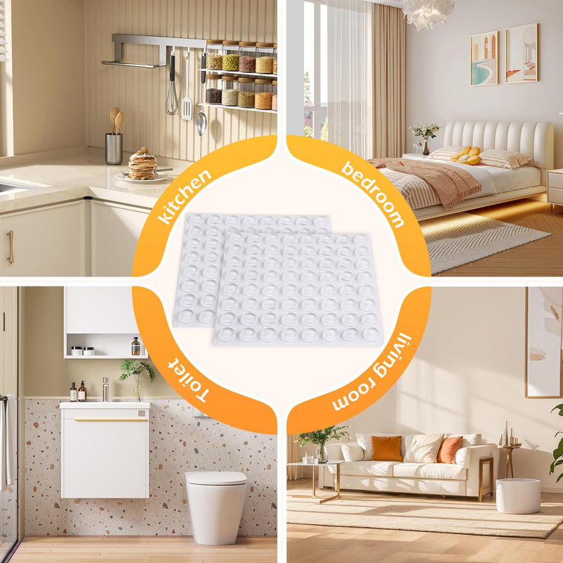 Silicone 160 Pcs Cabinet Door Bumpers Round, 1/2" Diameter Self Adhesive Clear Cupboard Door Drawer Bumpers for Kitchen Cabinets Cutting Boards Picture Frames 160-clear