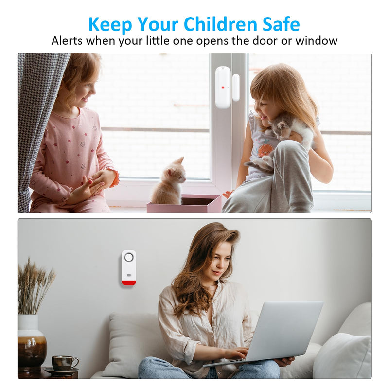 Door Chime When Opened, Window and Door Opening Sensor Alarm for Home Security / Kids Safety / Business Entering, 120dB Burglar Alert, 500FT-Range 52-Tunes 5-Volume, 1 Receiver + 2 Sensors, White