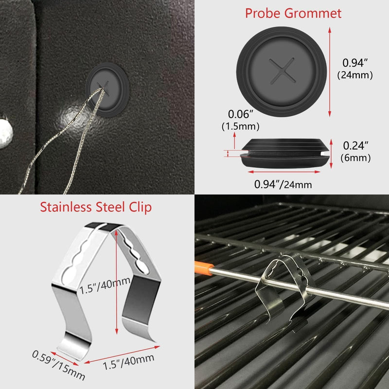 Replacement Meat Probe for Traeger Pellet Grill, 2-Pack Temperature Probes, with 2 Pcs Grommets and 2 Pcs Clips, 3.5 mm Plug Waterproof Thermometer Probe Accessories