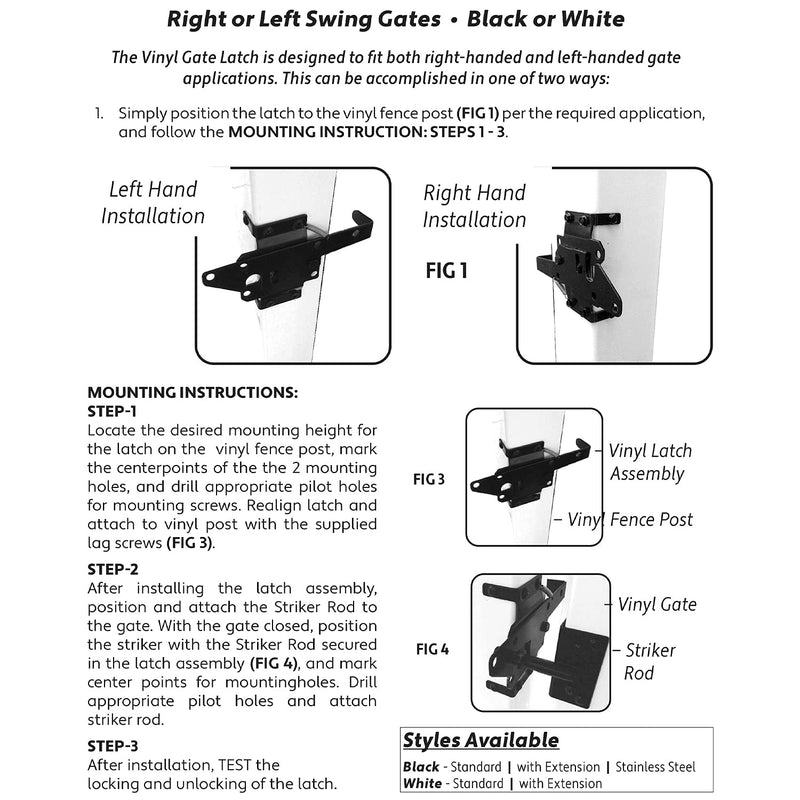 Jake Sales Vinyl Gate Latch White (for Vinyl, Wood, PVC etc Fencing) Fence Gate Latch w/Mounting Hardware - Gate Latches Have a 90 Degree Bracket Resulting in a Positive Latch to Gate Connection WHITE - EACH