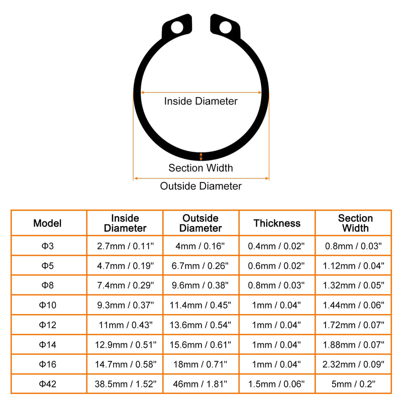 uxcell 10 Pcs External Retaining Rings, 38.5mm 65Mn Carbon Steel External Circlip Snap Rings Round Wire Snap Rings for Valves Electrical Appliances, Black