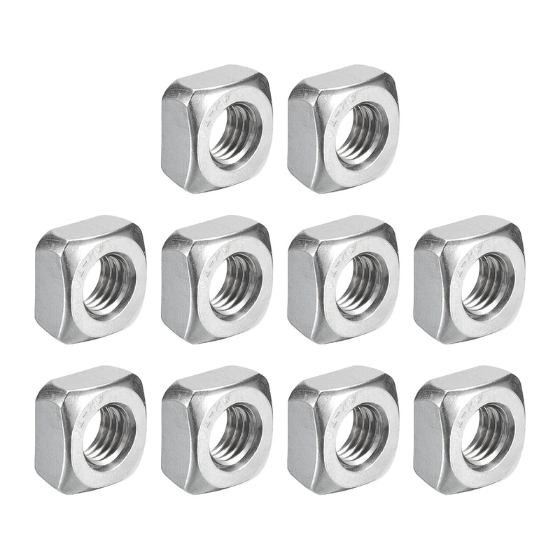uxcell M10-1.5x8 Square Nuts, 304 Stainless Steel Coarse Thread Square Nuts Fasteners for Home Repairs and Professional Engineering, Silver, 10pcs M10-1.5x8mm 10