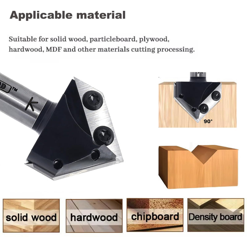 Insert Carbide V-Groove 90-Degree Router Bit 1/2 Inch Shank, Replacement Blade V Grooving CNC Router Bits, for Wood 2D/3D Signmaking, Lettering & Engraving, by SICWOOD 90° 1/2shank