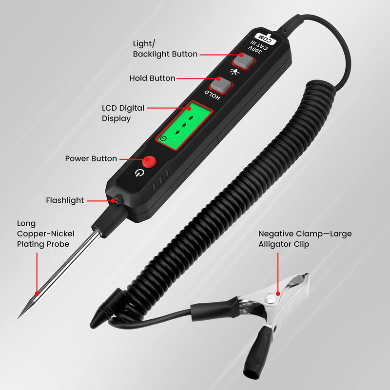 KAIWEETS 0.8V-100V DC Smart Automotive Test Light, Buzzer Circuit Tester with Sharp Probe, Bidirectional Voltage Tester with Flashlight, Electric Test Pen for Car Battery Polarity Continuity Fuses