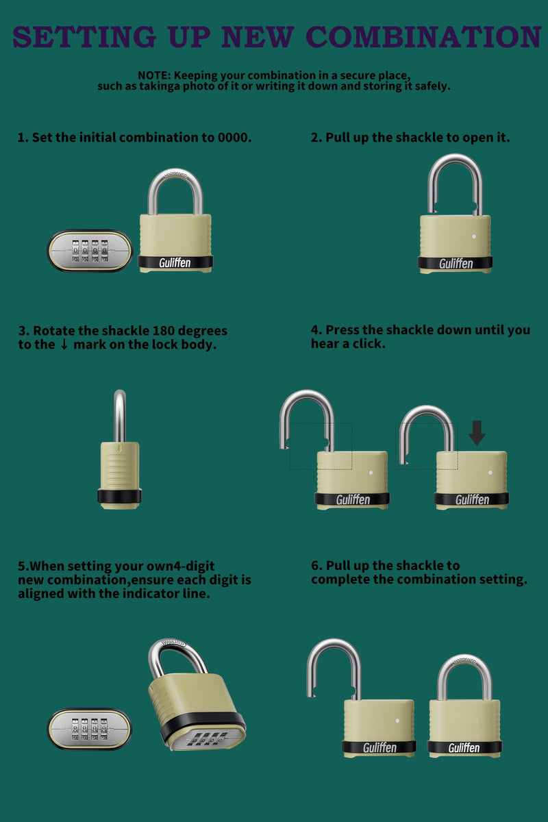 Outdoor Combination Lock, Heavy Duty Weatherproof Combination Padlock, 4 Pack Resettable Combination Lock for Locker, Shed, Garage, Gate, Fence Yellow，4 Pack Short