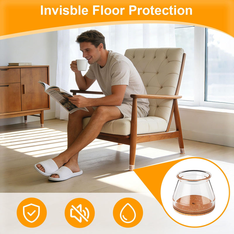 Ansible 36 Pack Chair Leg Floor Protectors for Hardwood Floors, Silicone Felt Covers Pads Caps, Protect Wood Furniture Feet Floors Noise Reduce and Scratch (Universal Large & Clear) Clear-36pcs Universal L