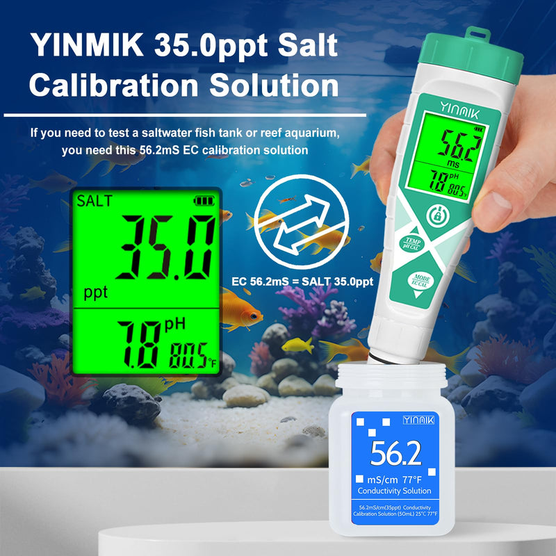 56.2mS Conductivity Solution, 35ppt Salinity Calibration Fluid, Salt buff Solution for Salt Meter&Salt Refractometer of Aquarium, EC Calibration liquid for EC Meter TDS Tester, 4 Bottle of 50mL