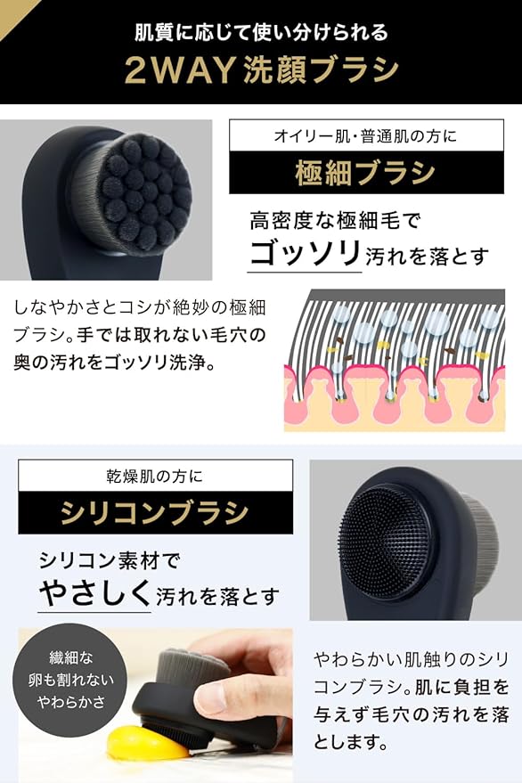 myfavory's Men's Face Washing Brush, 2-Way Specification (Silicone, Ultra Fine Hair), Face Brush, Pore Brush, Nose Care, Safety Tested by Public Institutions - NewNest Australia