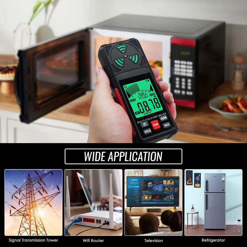 3-in-1 EMF ELF RF Meter, AC Electric Magnetic Radiation Field Detector Portable EMF Meter RF Detector for EF/RF/MF/WiFi Signal/Microwave, Emf Radiation Meter Suitable for Home, Office, Ghost Hunting