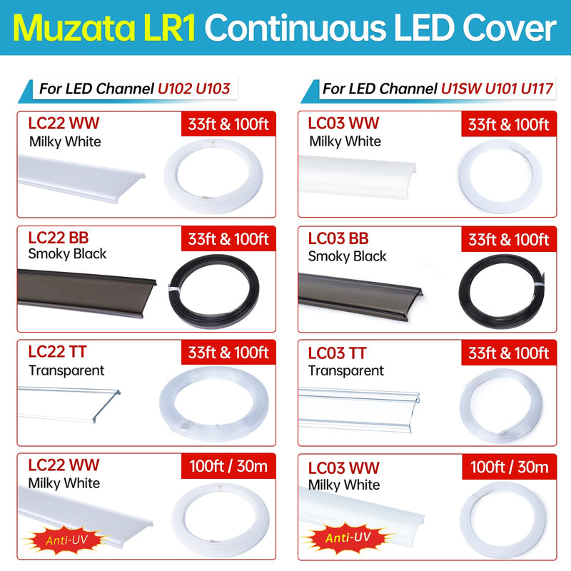 Muzata 3PACK 33FT/10M Continuous Milky White LED Cover Tape Light Seamless Plastic for U1SW U Shape Anti-UV Channel LC03 WW (ONLY Cover No Aluminum LED Channel Included) 15mm*4mm Milky White-Continuous