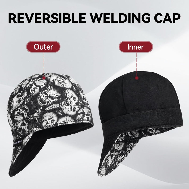 ARCCAPTAIN Reversible Welding Caps, 8 Panel Protective Welding Cap, 10 oz Fireproof Cotton Comforts for Safety and Protection While Welding to Men Women, 7 3/8 Skull