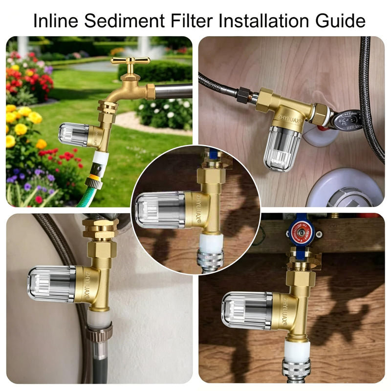 YH02 50 Micron Reusable Brass Washer Water Filter, Compact Washing Machine Water Filter System, for Washing Machine, Shower, Camping, Travel, Anti Scale Portable Sediment Filter