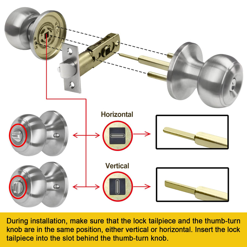 CML Hardware Keyed Entry Door Knob Set, Entrance Door Lock in Solid Stainless Steel for Exterior and Interior, Round Ball Handle, 1 Pack Stain Stainless