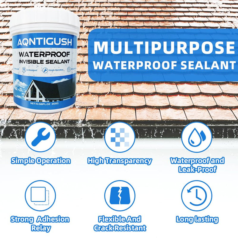 10.5 OZ (300g) AQNTIGUSH Invisible Waterproof Agent, Waterproof Insulating Sealant, Transparent Waterproof Coating, Waterproof Anti-Leakage Agent, Transparent Repairing Leak Waterproof Adhesive