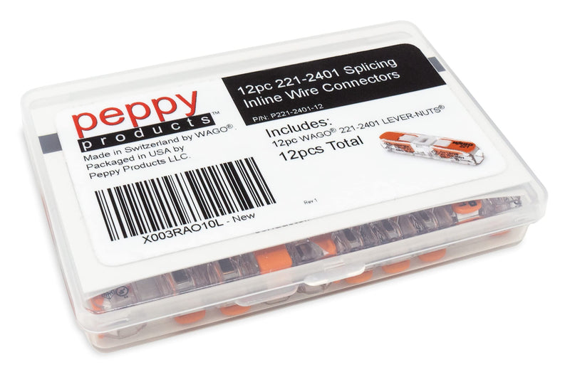 WAGO 221-2401 Lever Nuts Compact Splicing Inline Wire Connectors with Case | 12pc Pack of 12