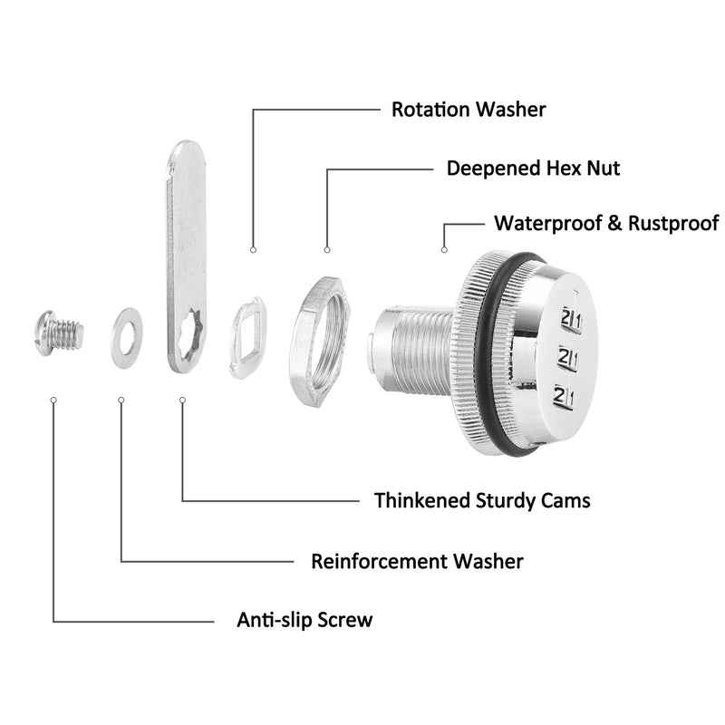 Lpraer Combination Cam Lock Security Locks Set of 2 Password Coded Locks for Safety of Box Cabinet Drawer Mailbox Door Furniture (1-1/8 Inch, Silver) 30 mm