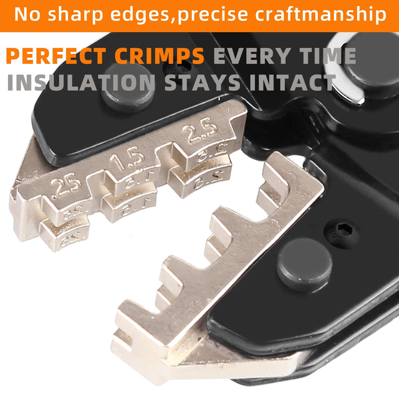 KF CPTEC 6PCS Multi-functional Wire Crimping Tool with Quick-Change Jaws for Spade, Insulated & Non-insulated Terminals, Ferrules, Solar Connectors, Coaxial Cables for Pro Electrical Repairs 6PCS Multi-functional Crimping Tool
