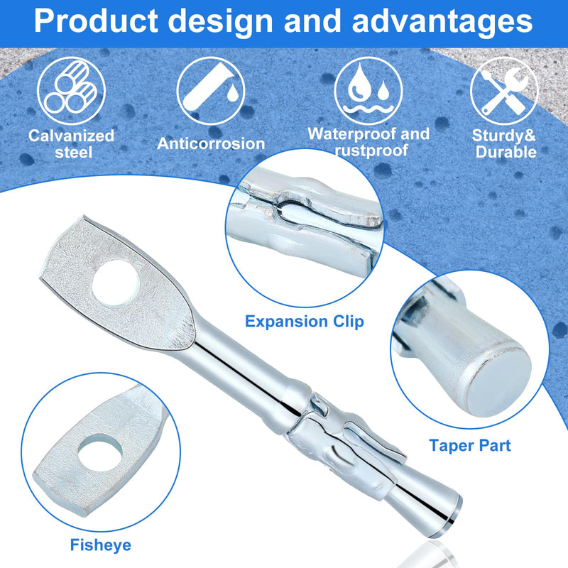 Pasimy 50 Pcs Eye Bolt Wedge Concrete Anchor 1/4 x 2 Inch Expansion Acoustical Ceiling Anchor Galvanized Carbon Steel Wedge Expansion Anchor for Ceiling Joists Hanging Hammocks Swing Chairs