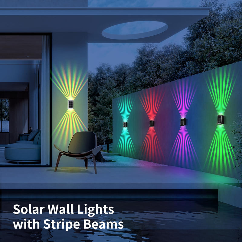 Solar Outdoor Wall Lights, Up & Down Solar Powered Lighting, Waterproof IP65 Fence Light for Yard/Pool/Porch/Patio/Railing (2 Led-RGB Light, 4 Pack) 2 Led-RGB light