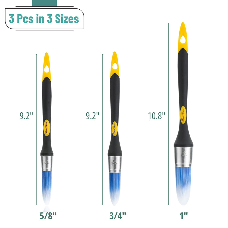Bates- Trim Brush Set, 5/8”, 3/4” and 1”, Trim Paint Brush, Small Paint Brush, Trim Brushes for Painting, Small Brushes for Painting, Paint Brush for Trim, Paint Brushes for Walls Yellow-black 0.6”, 0.75” & 1”
