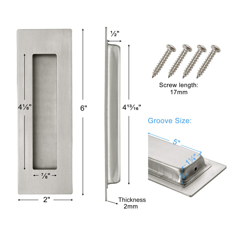 Malimali 6 Inch Recessed Finger Flush Pulls for Barn Pocket Door, Closet Sliding Door Handle, Brushed Stainless Steel Rectangular Door Pulls Hardware(4 Pack) Brushed Stainless Steel (4 Pack)