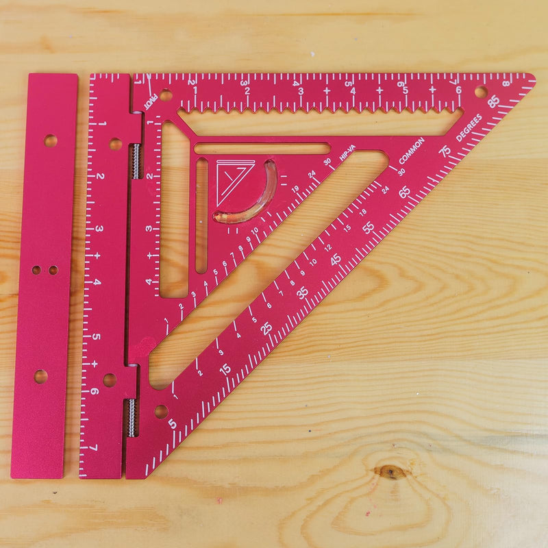 Shefave 8.3" Rafter Square with Jig Block,Rotating Fence Rafter Square for Flatwork, CNC Aluminum Woodworking Triangle Square, High Precision Framing Square for Carpenters & Metal Workers (Red) Red