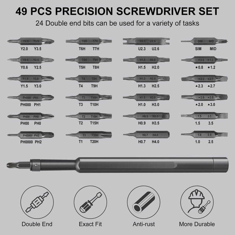 Precision Screwdriver Set 49 in 1 SHARDEN Small Screwdriver Set Magnetic Repair Tool Kit for Laptop, iPhone, Cell Phone, PC, MacBook, Tablet, Computer, PS5, PS4, Xbox, Electronic, Glasses, Watch 49 in 1 Black
