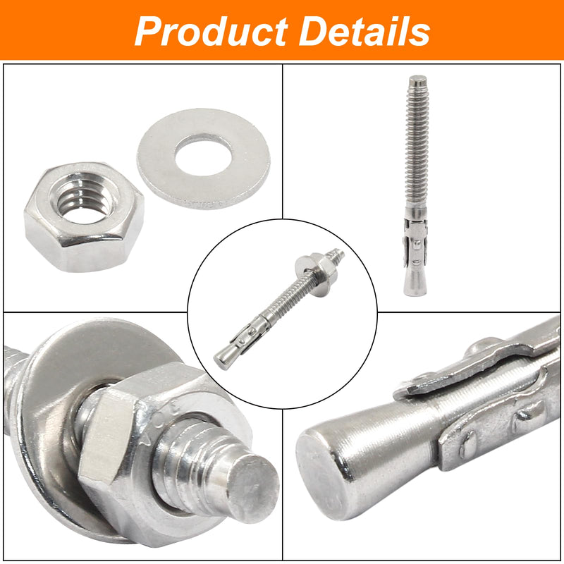 BokWin 20 Pcs Stainless Steel Concrete Anchors 1/4 Inchx2-1/4 Inch Wedge Anchors Zinc Plated Wedge Anchors for Concrete 1/4"*2-1/4"