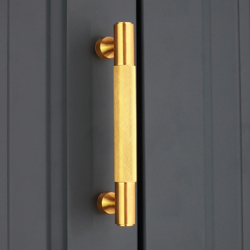 Infinity Decor Pair of Satin Brass Knurled Cabinet Drawer T Bar Pull Handle - 160mm Ideal for Kitchen Cupboard, Wardrobes, Interior Furniture Doors