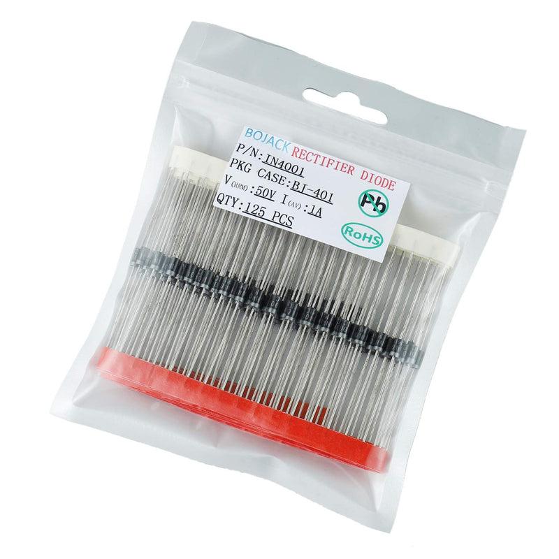 BOJACK 1N4001 Rectifier Diode 1 A 50 V DO-41 Axial 4001 1 amp 50 volt Electronic Silicon Diodes (Pack of 125)