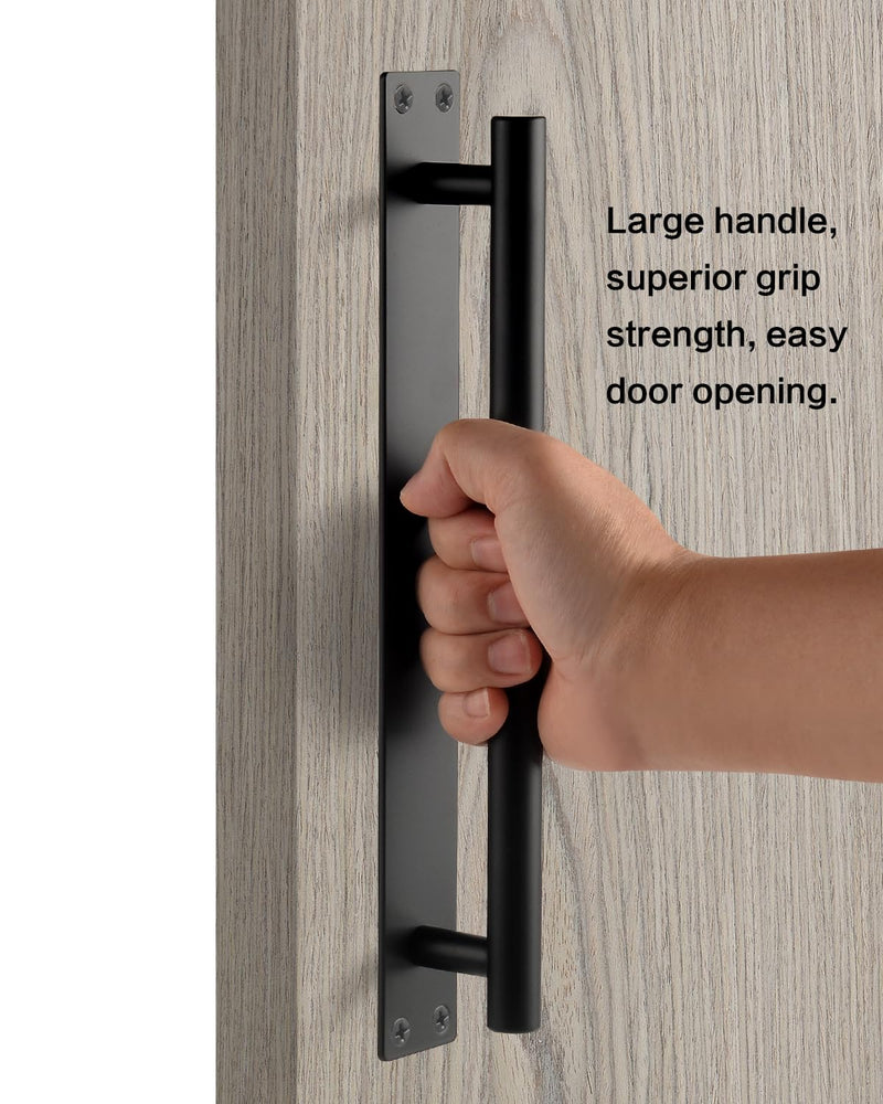 Barn Door Handles Matte Black 9 Inch Gate Handles Outdoor Fence Hardware Replacement Modern Sliding Door Handle Pull with Backplate for Shed, Garage, Closet (2 Pack, Matte Black, 9 inch) 2
