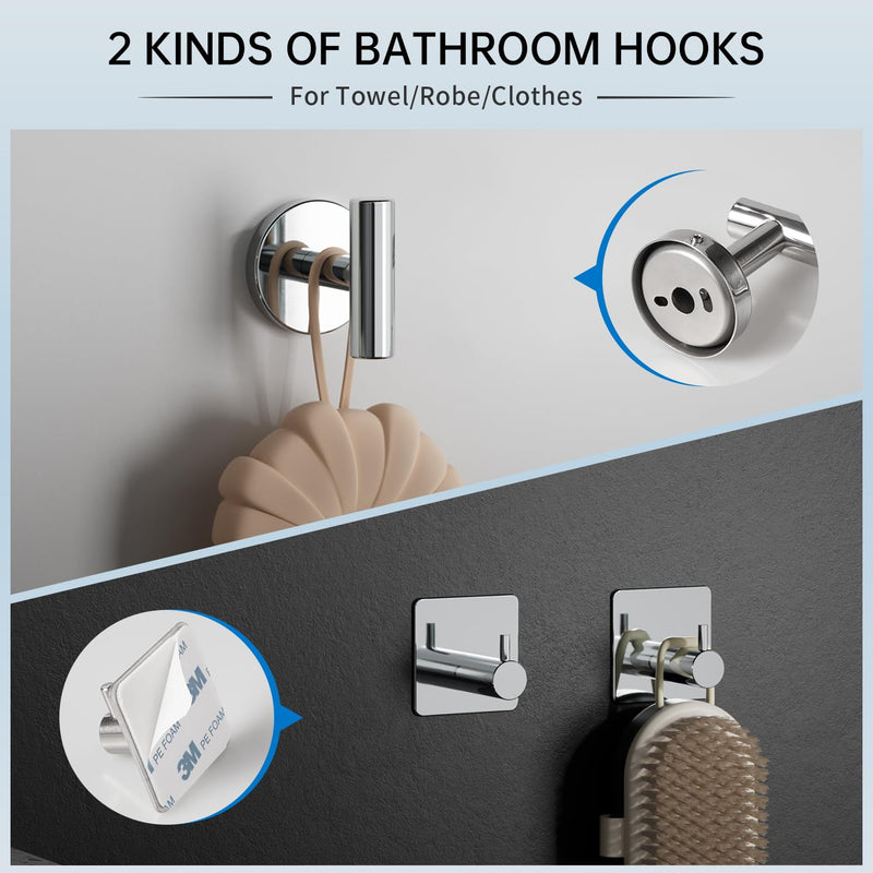 Chromed Bathroom Hardware Set, 5 Pieces Bathroom Accessories Set,SUS304 Stainless Steel 16 Inch Bath Towel Bar Set Wall Mounted,Robe Towel Hooks, Toilet Paper Holder,Towel Racks for Bathroom SP-60008 Chromed