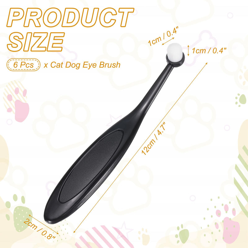 Cat Dog Eye Brush, Soft Washable Fiber Tapered Bristles, Tear Mark Remove Ergonomic Plastic Handle, (Black,6 Pcs), Intended for Dogs/Cats/Small Pet Eye Cleaning Black