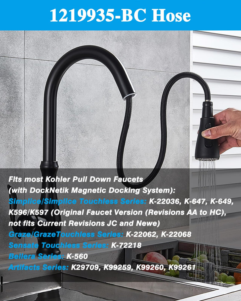 Hygie Rinse K-1219935-BC Hose Kit Compatible with Kohler Pull Down Kitchen Faucet, 68 Inches Pull-Out Kitchen Faucet Hose Replacement Part of K-1304674-BC, Spray Hose Replacement Hose Kit