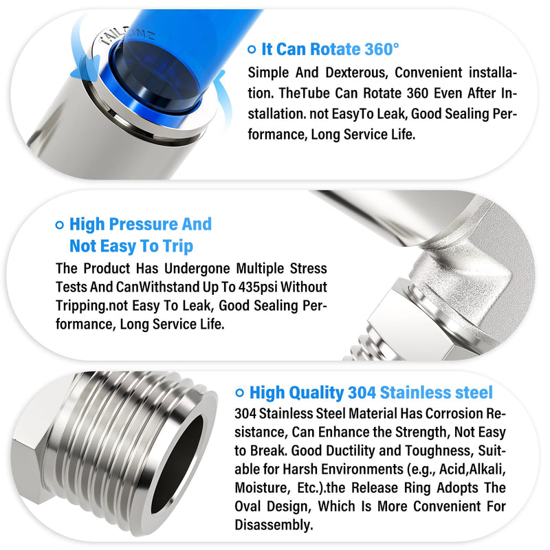 TAILONZ PNEUMATIC 304 Stainless Steel Male Elbow - 3/8 Inch Tube OD x 3/8 Inch NPT Thread 90 Push to Connect Tube Fitting PL-3/8-N3 (Pack of 2) 3/8''OD 3/8''NPT