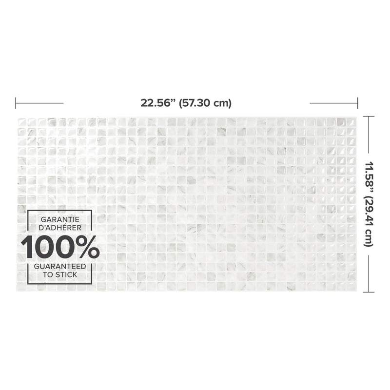 Smart Tiles Peel and Stick backsplash, Mosaic Frost White, 22.56"x11.58" Pack of 5